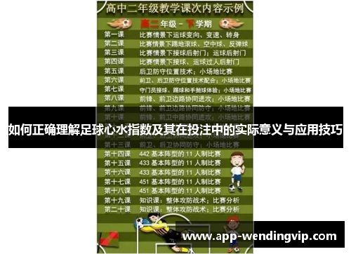 如何正确理解足球心水指数及其在投注中的实际意义与应用技巧 如何正确理解足球心水指数及其在投注中的实际意义与应用技巧