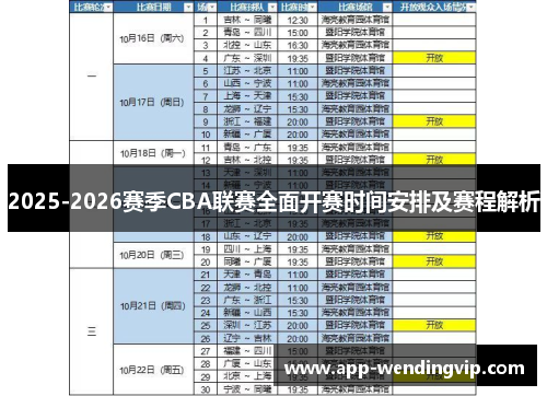 2025-2026赛季CBA联赛全面开赛时间安排及赛程解析 2025-2026赛季CBA联赛全面开赛时间安排及赛程解析